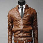 New Fashion Autumn Men’s Leather Jacket Black Brown Mens Stand Collar Coats Leather Biker Jackets Motorcycle Leather Jacket